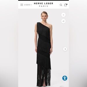 Herve Leger Black One-Shoulder Fringe Bandage Dress